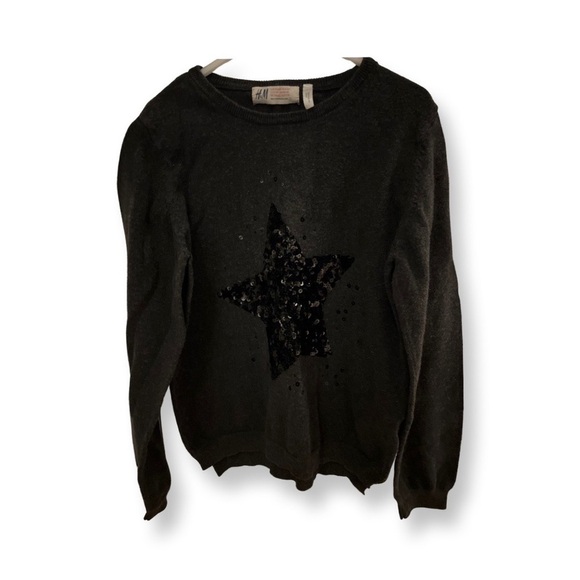 H&m US 8-10 Girls Long Sleeve Sweater Grey Gray With Black Sequin Star Detail - Picture 5 of 15